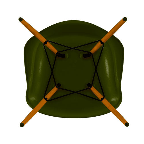 Green Eames with four wooden legs on a white background