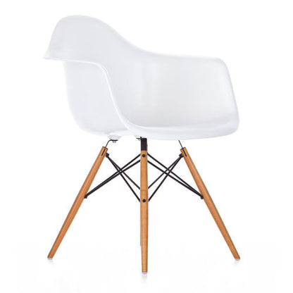 White chair with wooden legs on a white background