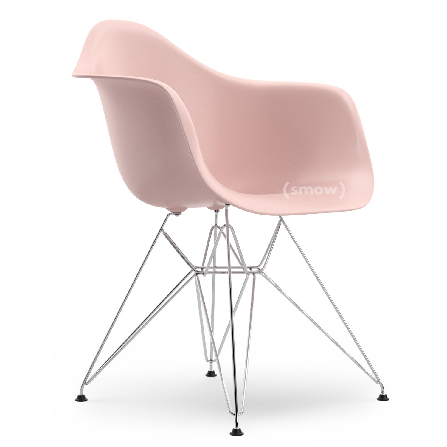 Pink Eames chair with metal legs on a white background